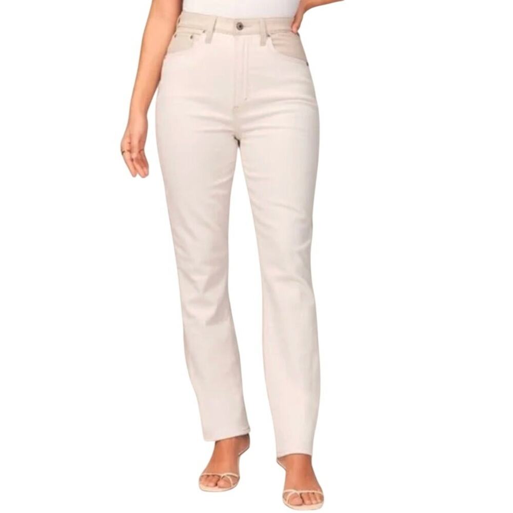 Abercrombie The '90s Straight Curve Love Jeans Cream Two-Tone High-Rise-29/8R